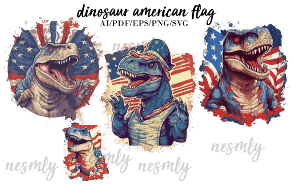 Dinosaur 4th of July Watercolor Clipart Review for Embroidery Projects