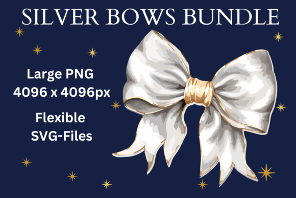 Silver Bow Watercolor Bundle SVG, PNG Review for Embroidery Projects