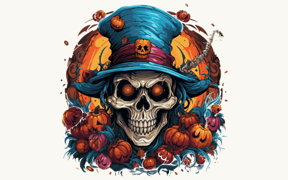 Skeleton with Witch Hat: A Design for Spooky Elegance